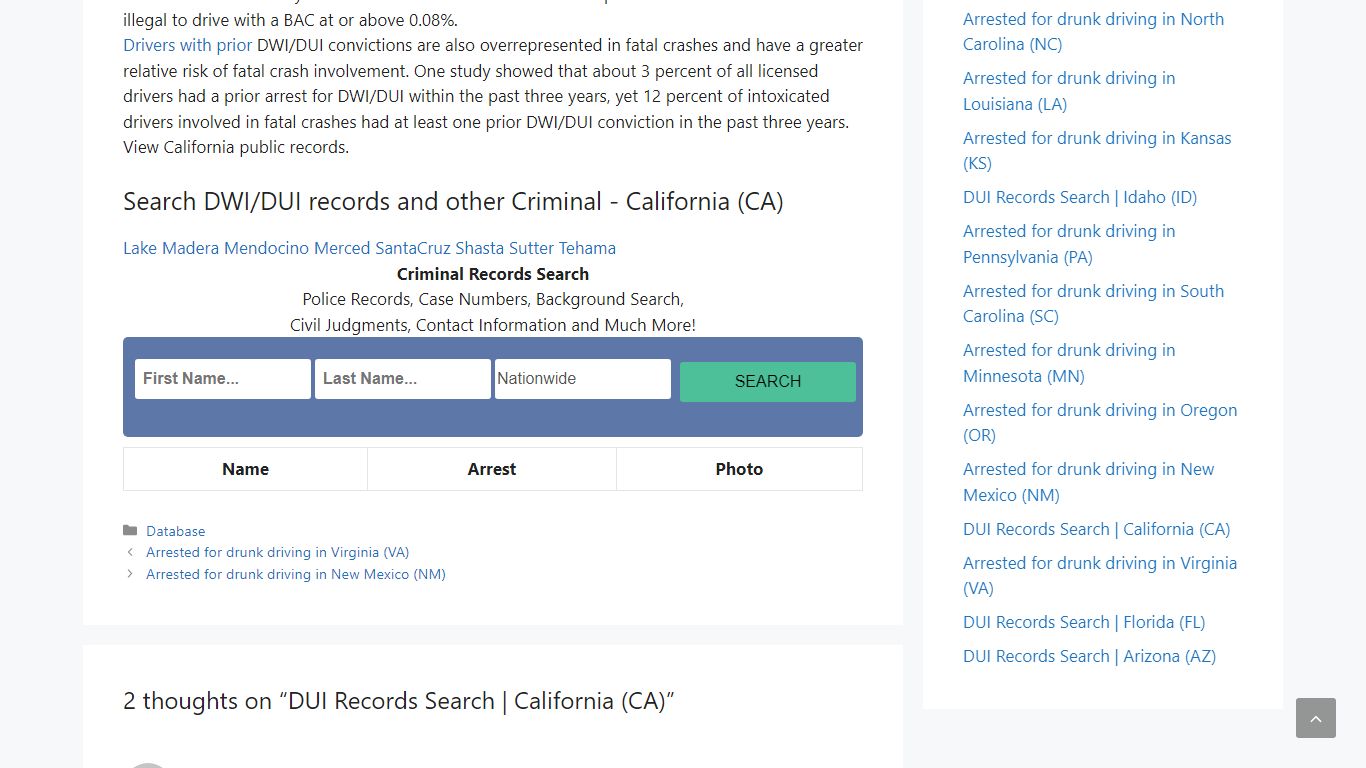 DUI Records Search | California (CA) – Drunk Drivers