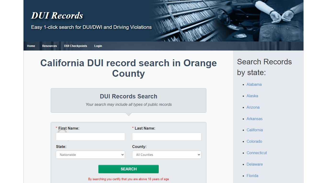 California DUI record search in Orange County